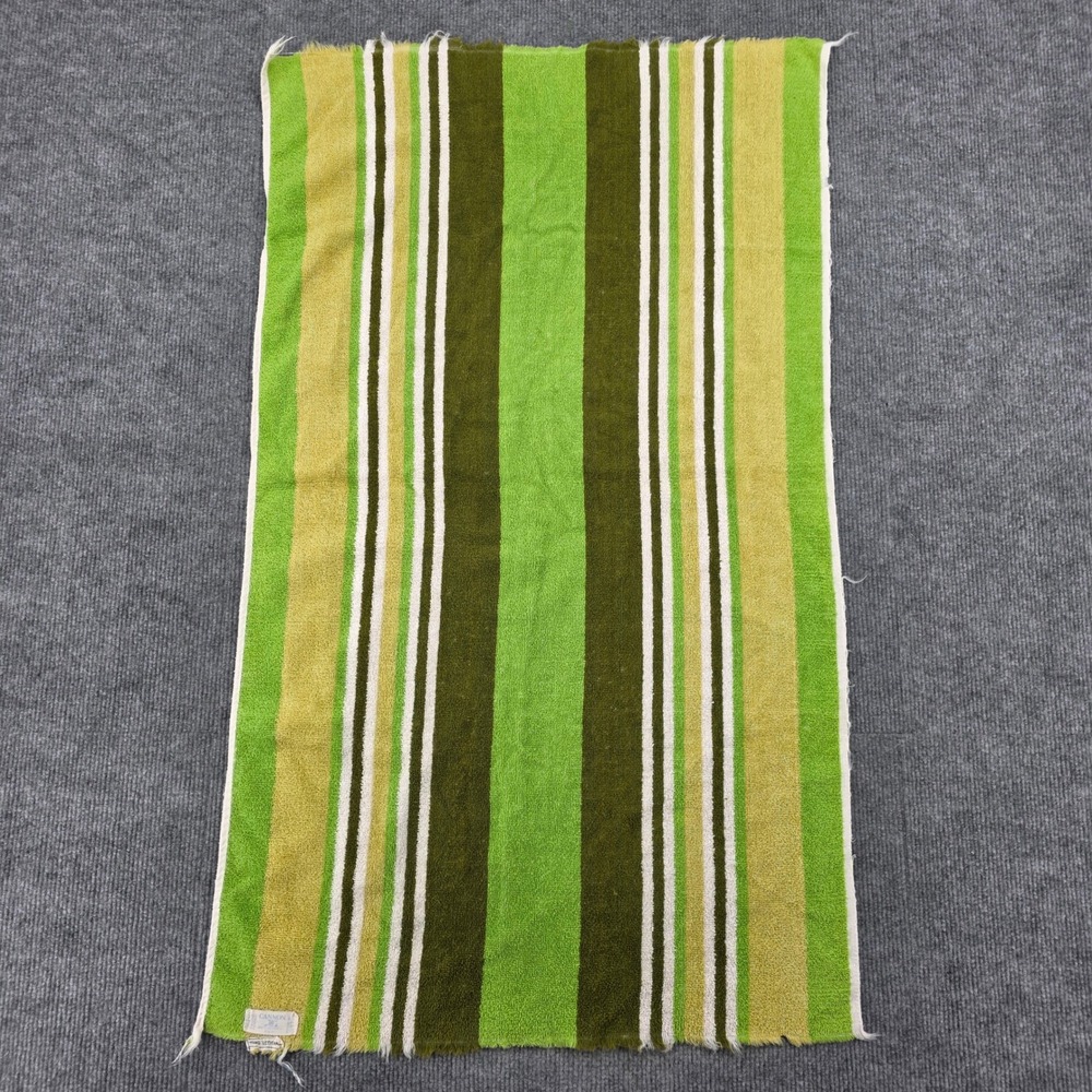 Vintage Cannon Striped Hand Towel Green Yellow White Retro 70s MCM Fringed